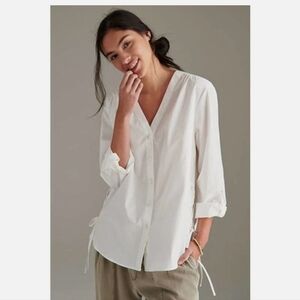 Mare Mare Anthropologie White Button Down Tunic Blouse